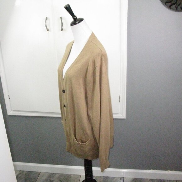 Lands' End Tan Button Front Grandpa Sweater Size Large - Picture 2 of 5